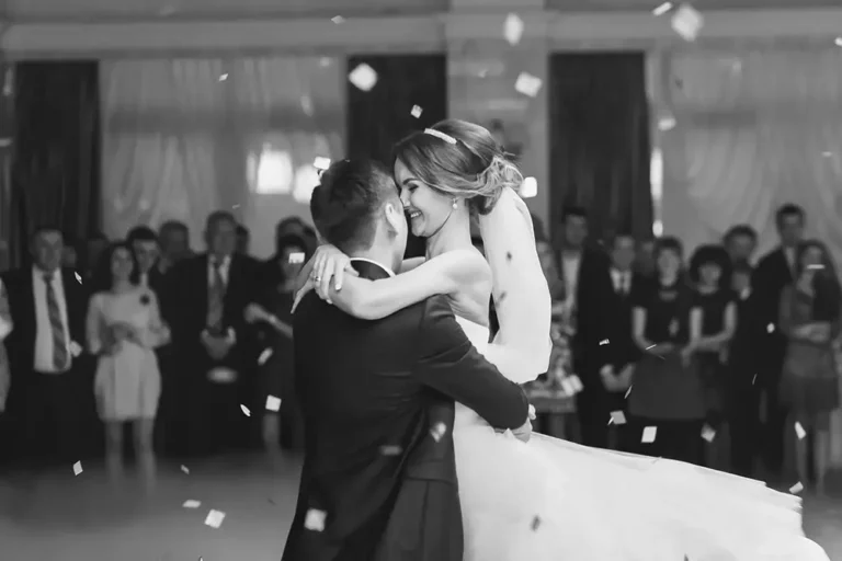 Bride and groom dancing